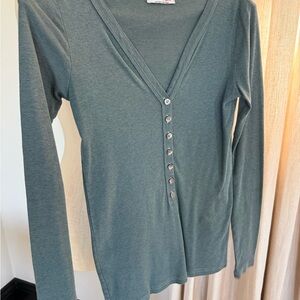 Michael Stars Long Sleeve V-Neck Button Placket Top - blue grey